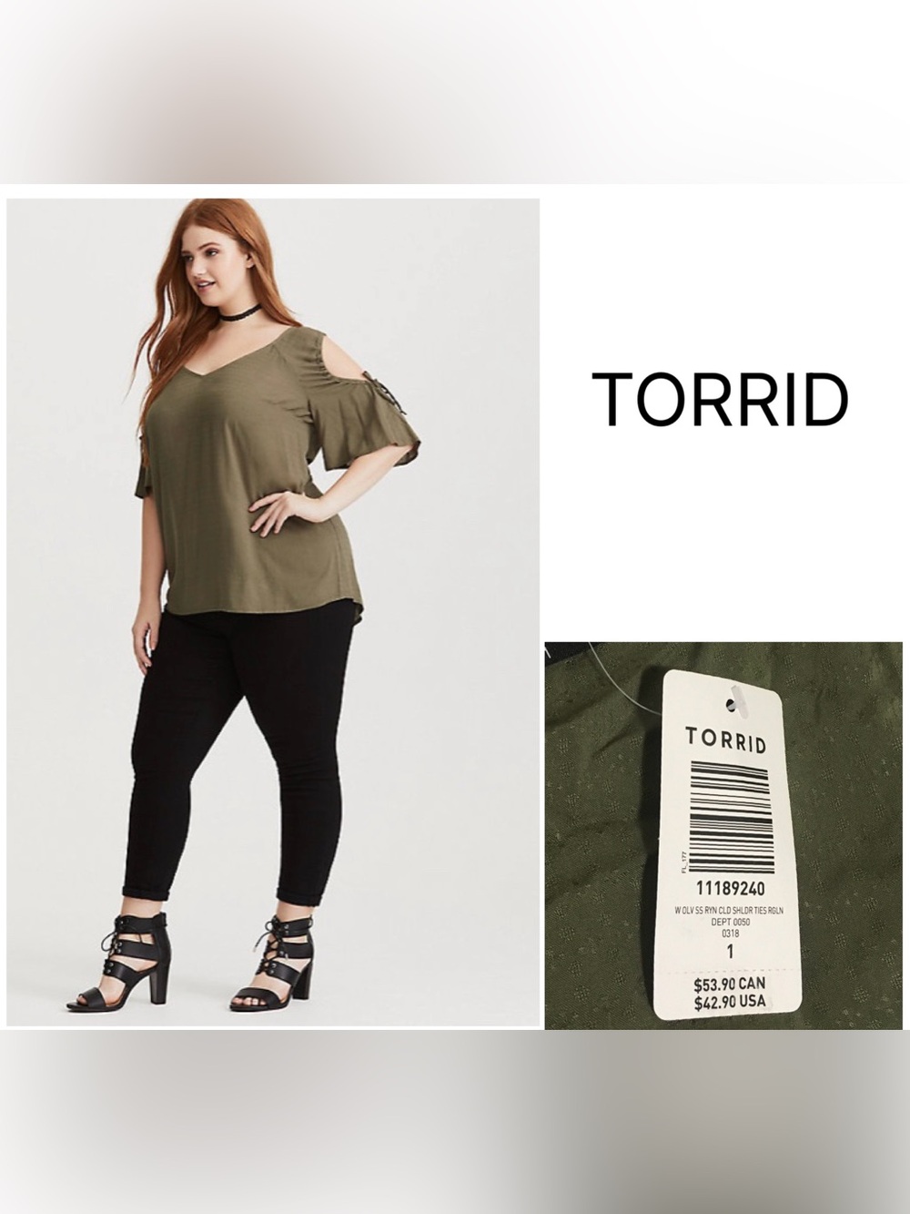 TORRID - 1X - NWT OLIVE GREEN COLD SHOULDER TOP / BLOUSE